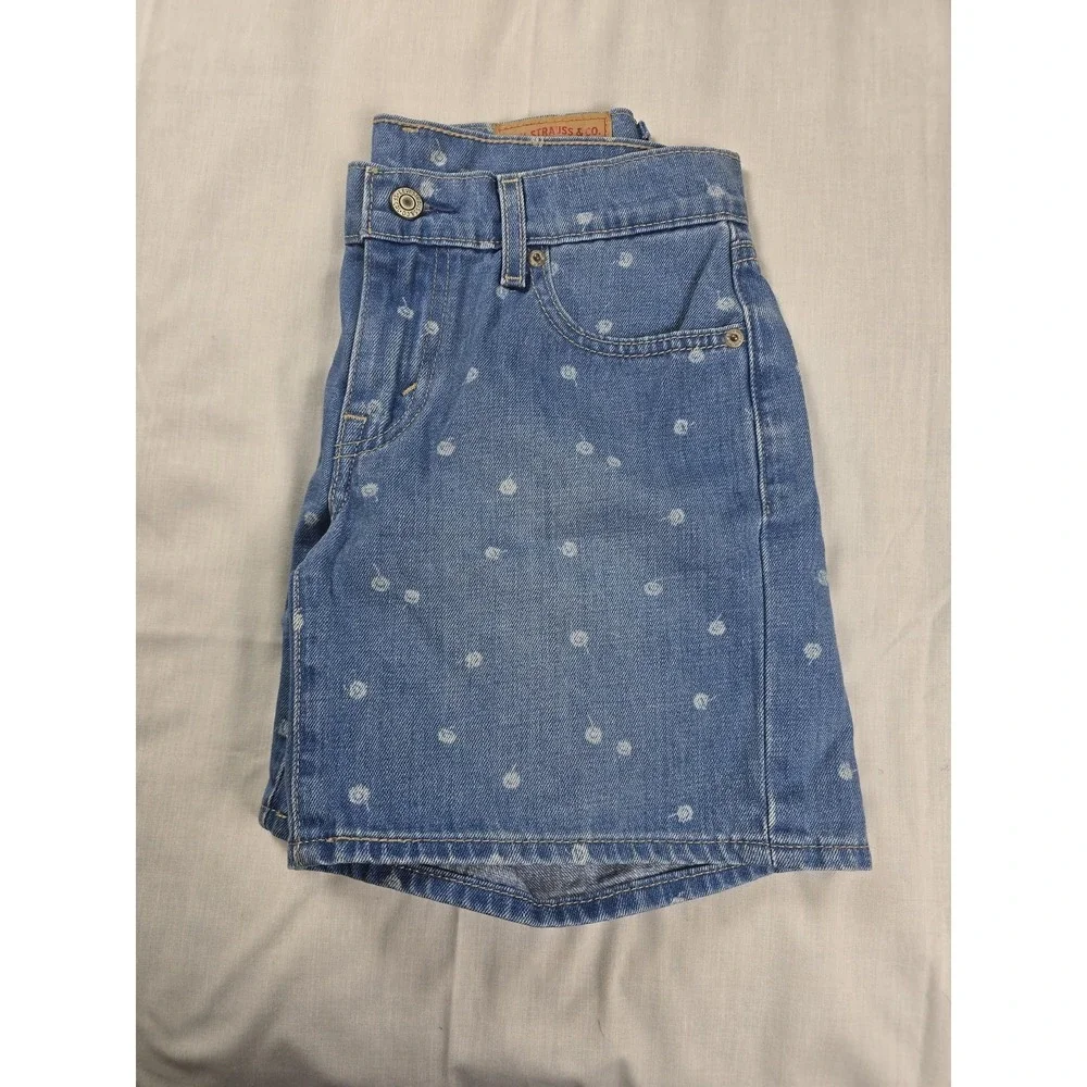 Levis Shorts Womens W26 Blue Denim Polka Dot High Rise Jean Cutoff Vintage Style